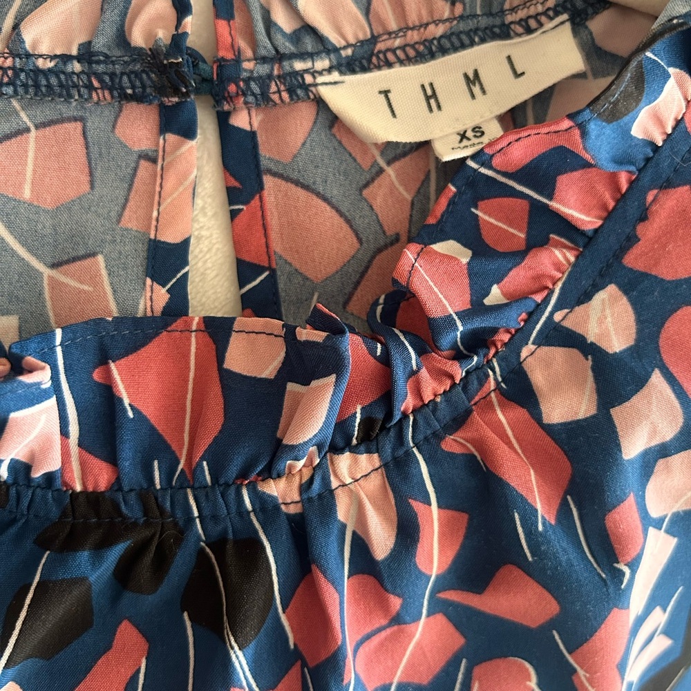 THML Navy and Pink Ruffle-Trim Sleeveless Blouse - Picture 3 of 4